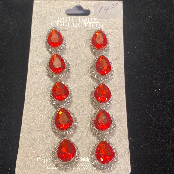 Boutique 9 Jewelry - Boutique 9 Red Teardrop Crystal Earrings with Clear Accents